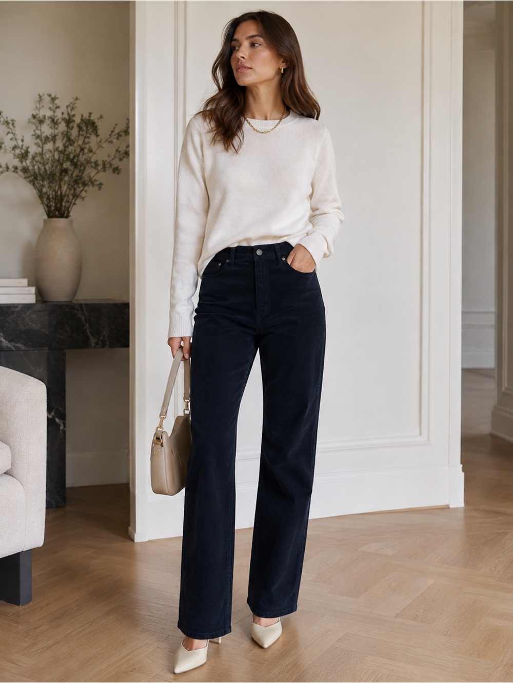 Current/Elliott The Vanessa Ankle Wide Leg High Rise Dk Navy Velvet Jeans
